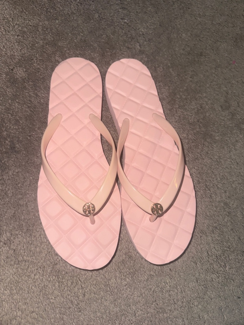 Tory Burch Blush Pink Quilted Jelly Flip Flops